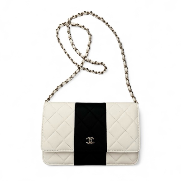 🆕CHANEL Classic Wallet on Chain Color Block Black & Ivory Gold-Tone hardware NIB - Picture 5 of 16